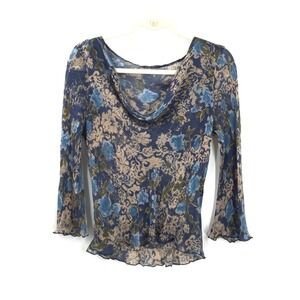 vintage Y2K silky sheer blue floral Fairy Top cowl neck fairycore grunge indie L